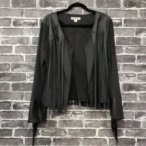 Maakit Vegan Leather Fringed Jacket, Black Size 12